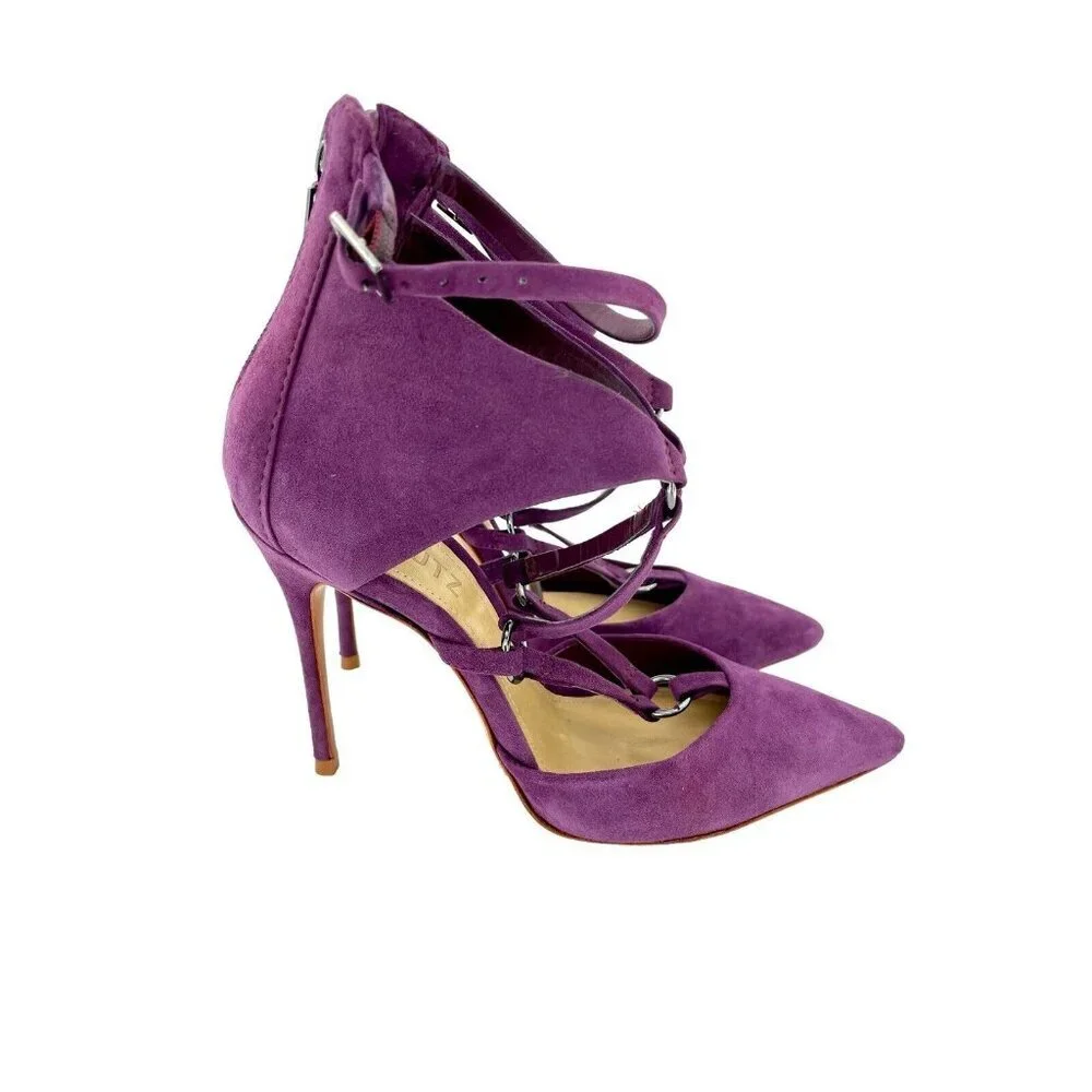 Schutz Dezi Purple Suede Leather Pointed Toe Stiletto Pumps Heels Sz 5 NIB